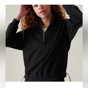 NWT Athleta XL Triumph Hybrid Half Zip Sweatshirt Black